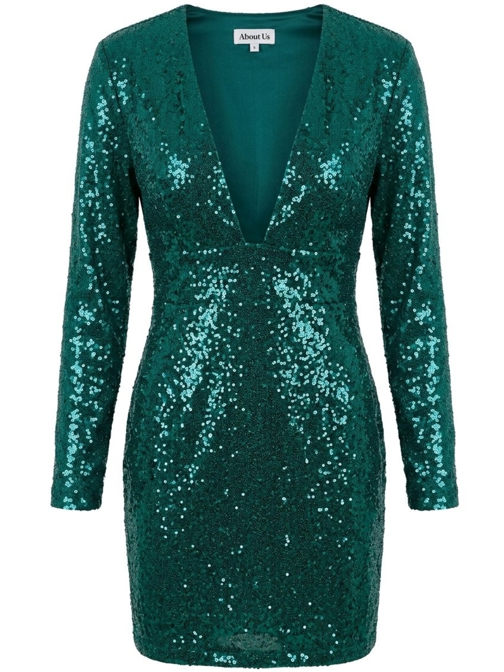 About Us Emerald Green Sequin Long Sleeve Plunge Mini Dress - NWT - Size Small